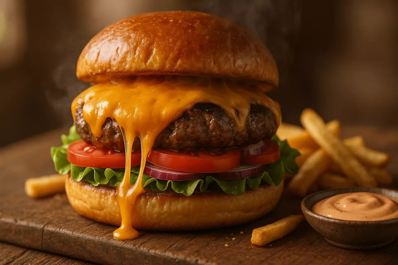 fromage fondant sur steak de burger, cheddar et comté