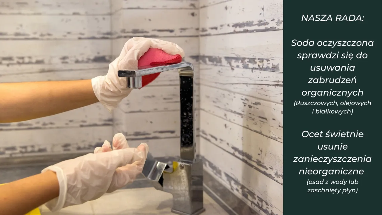 Soda oczyszczona i ocet do czyszczenia odpływu