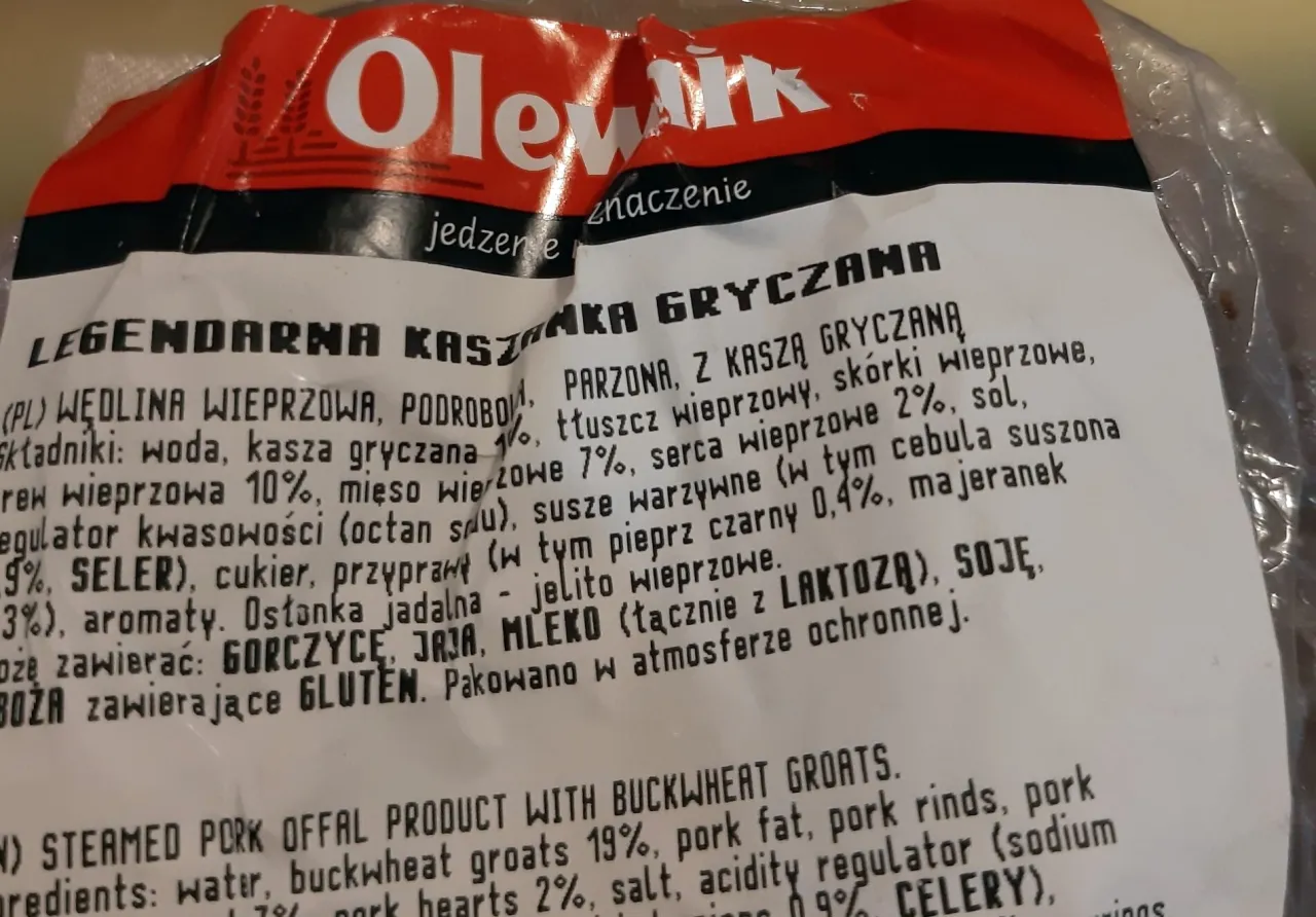 Kaszanka wartości odżywcze tabela