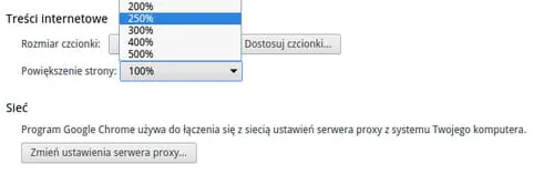 R&oacute;żnica zoom strony a rozmiar czcionki Chrome por&oacute;wnanie