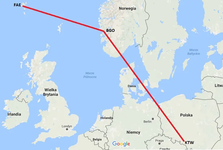 Mapa Polski Wyspy Owcze trasa