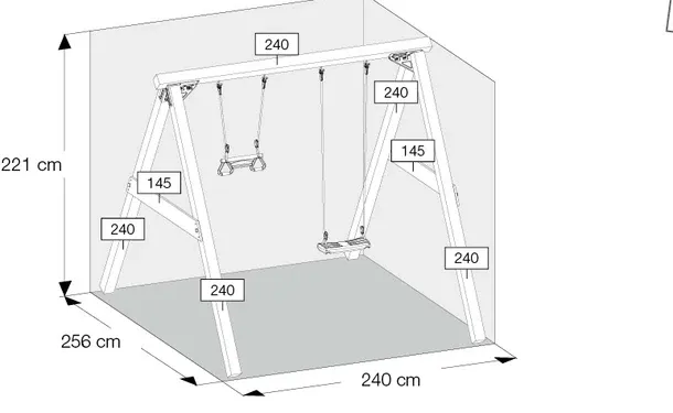 Schemat konstrukcji huśtawki z kant&oacute;wek wymiary