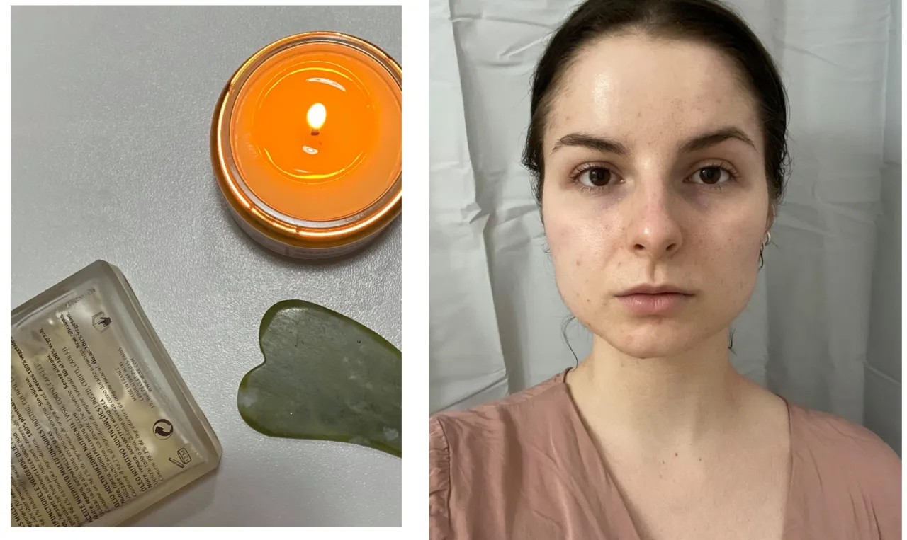 Kobieta wykonująca masaż Gua Sha na twarzy