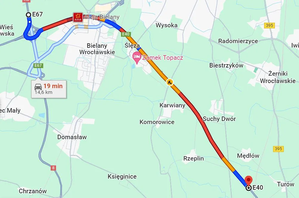Korki na autostradzie A4 Gliwice Wrocław lub remonty A4