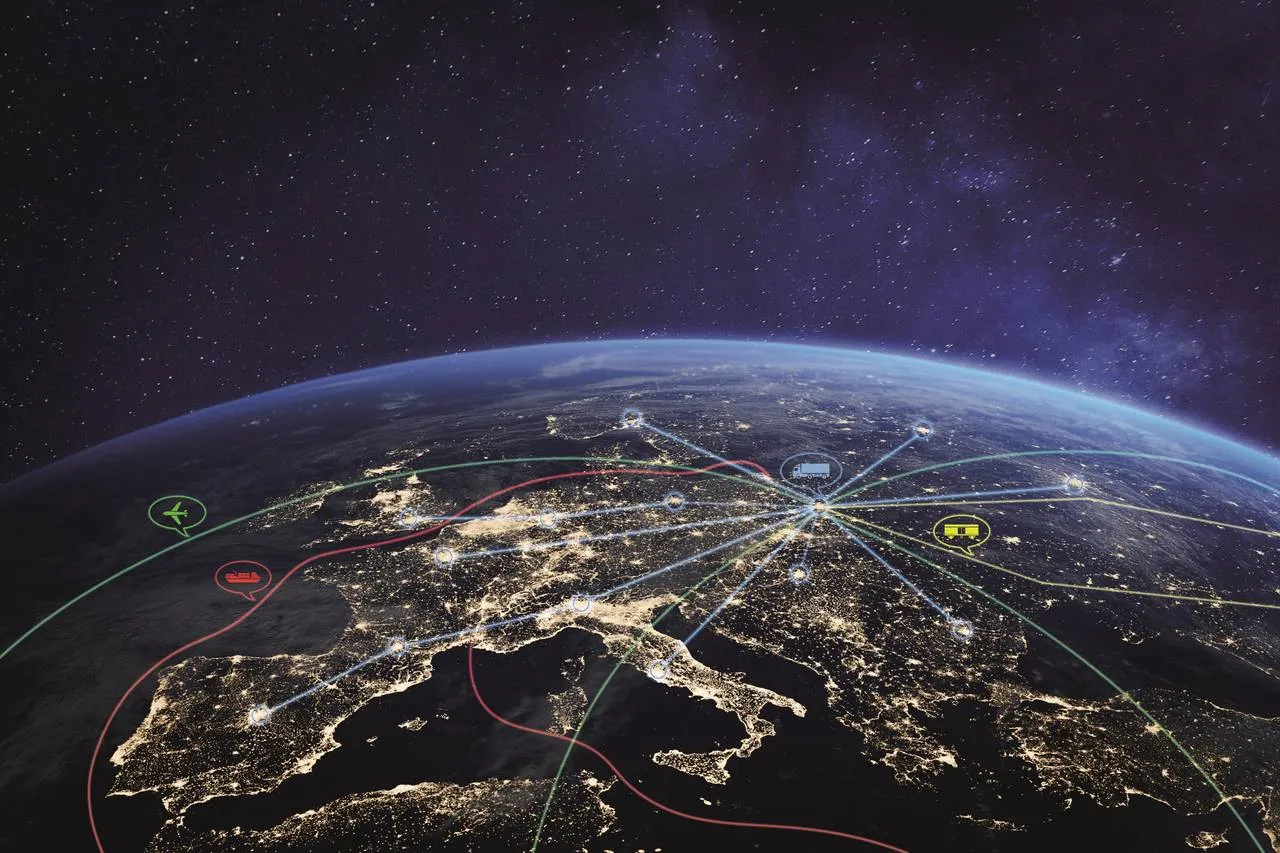 Spedytor przy pracy, mapa świata transport, logistyka