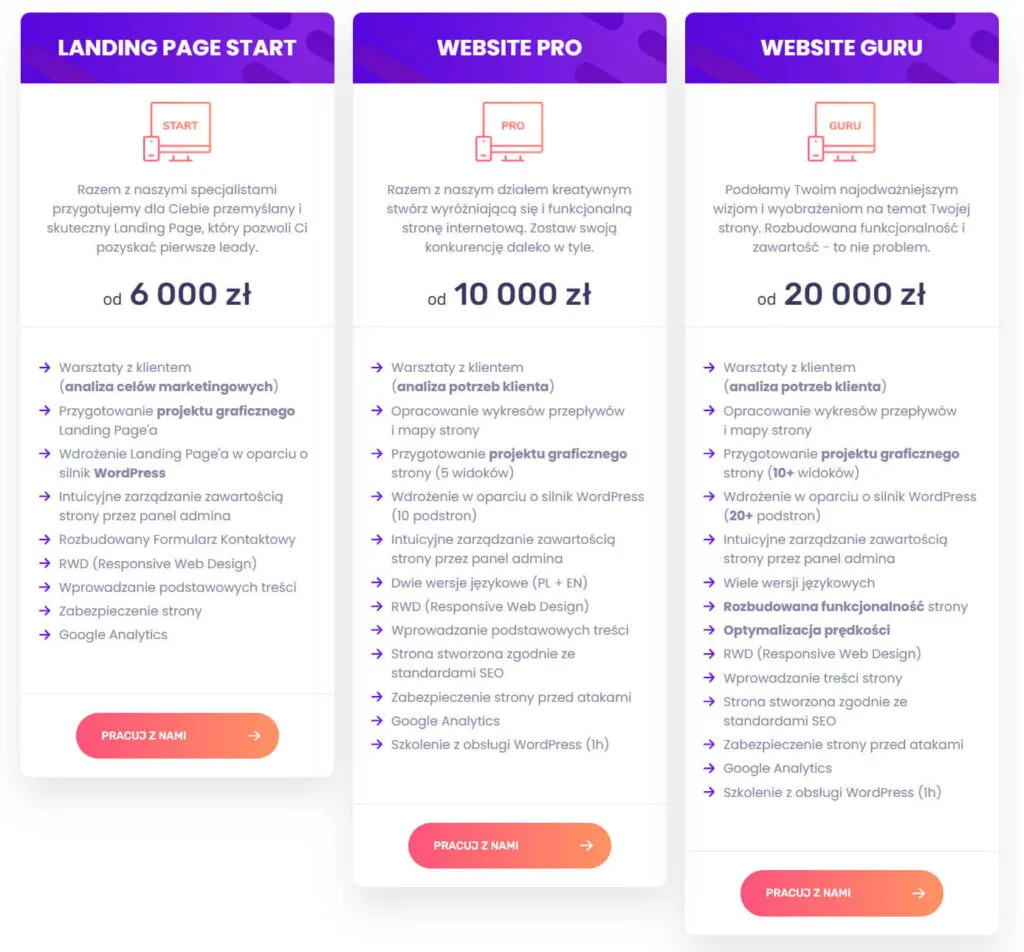 przykładowe koszty strony internetowej w polsce