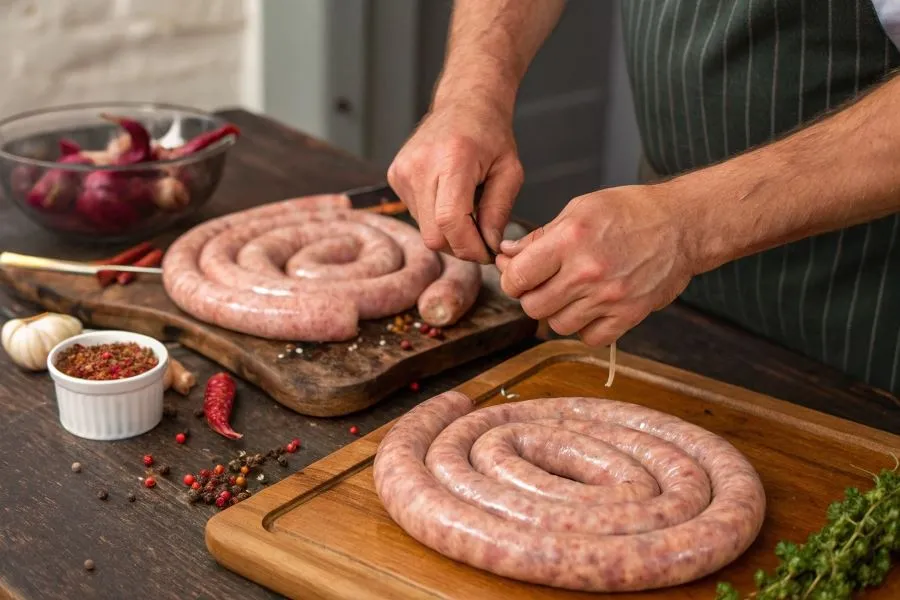 składniki i narzędzia do domowej kiełbasy