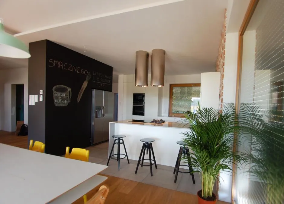 nowoczesna kuchnia z malowaną ścianą
