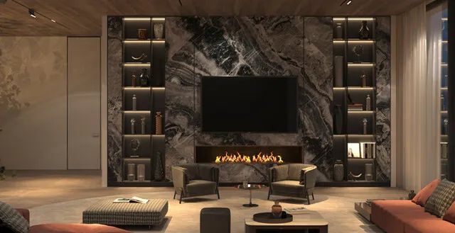 Zabudowa TV z kominkiem elektrycznym nowoczesne aranżacje
