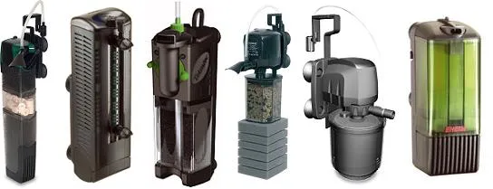 różne typy filtrów akwariowych