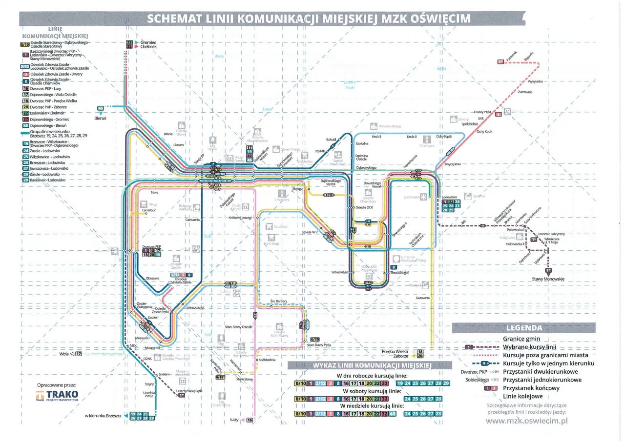 Mapa trasy autobusu MZK Oświęcim linia 17