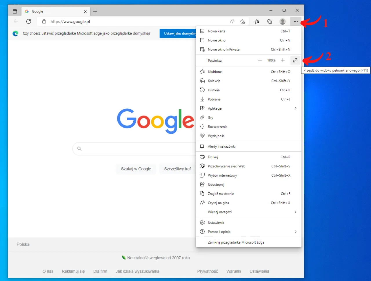 Okno przeglądarki zablokowane tryb pełnoekranowy