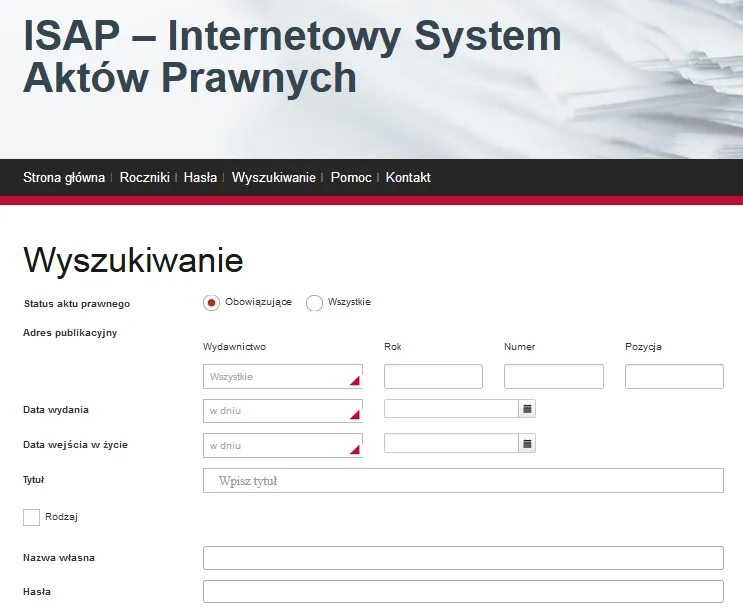 ISAP strona główna rozporządzenie warunki techniczne