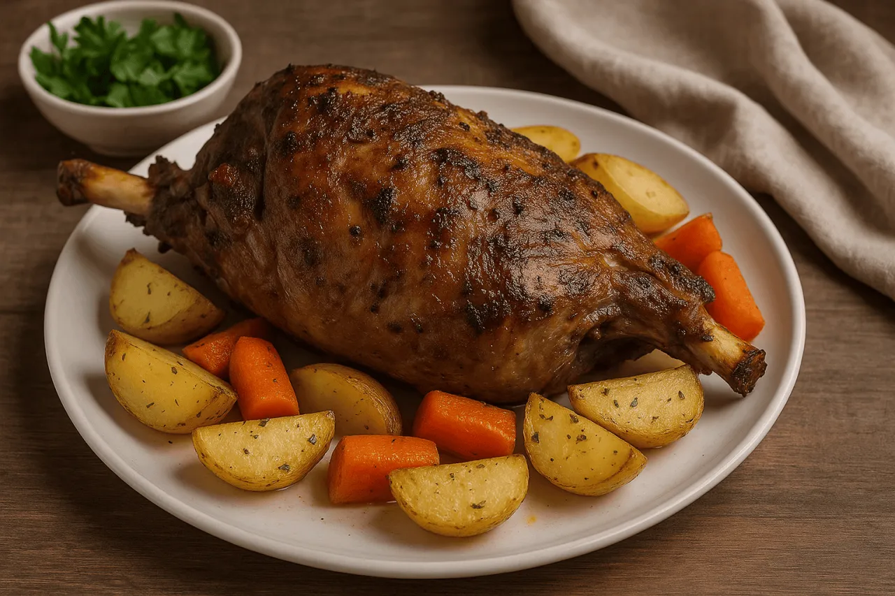 Danie z pieczonej jagnięciny na talerzu