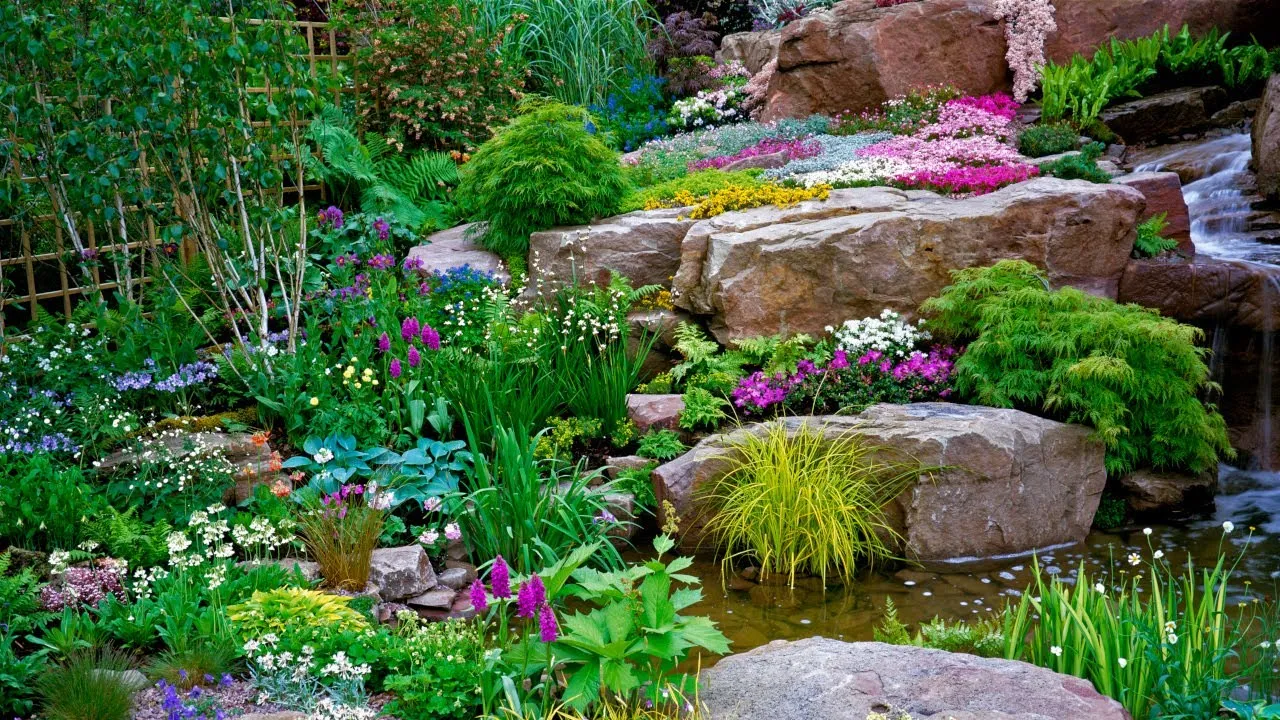 różnorodny skalniak słoneczny w pełni kwitnienia