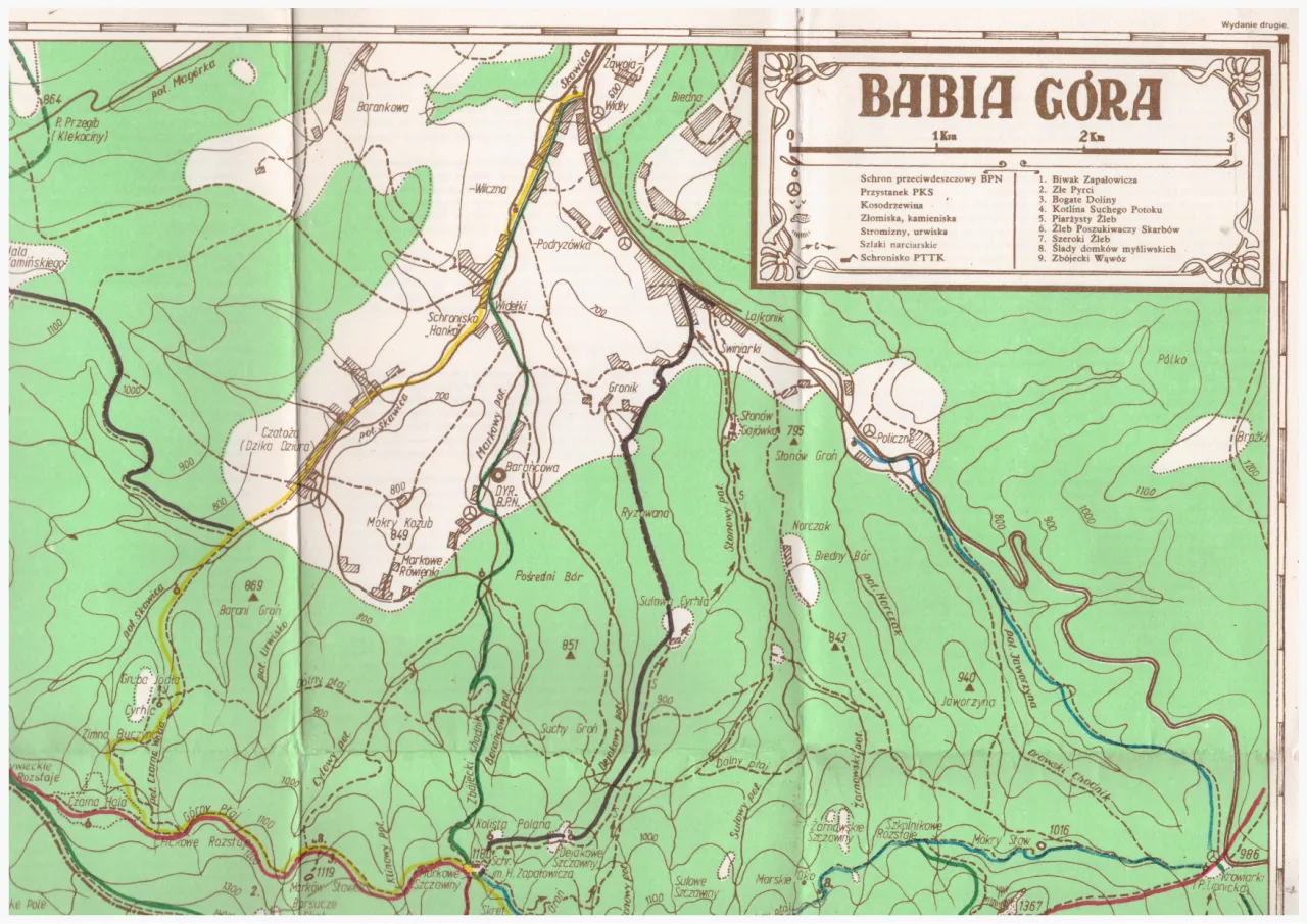 Mapa szlaków na Babią Górę