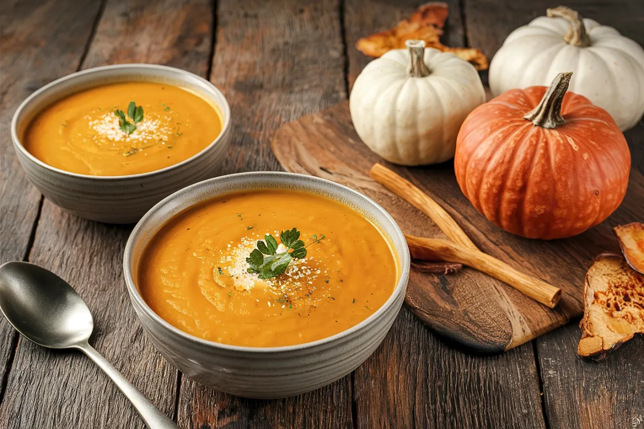 Soupe de potiron avec diff&eacute;rents toppings