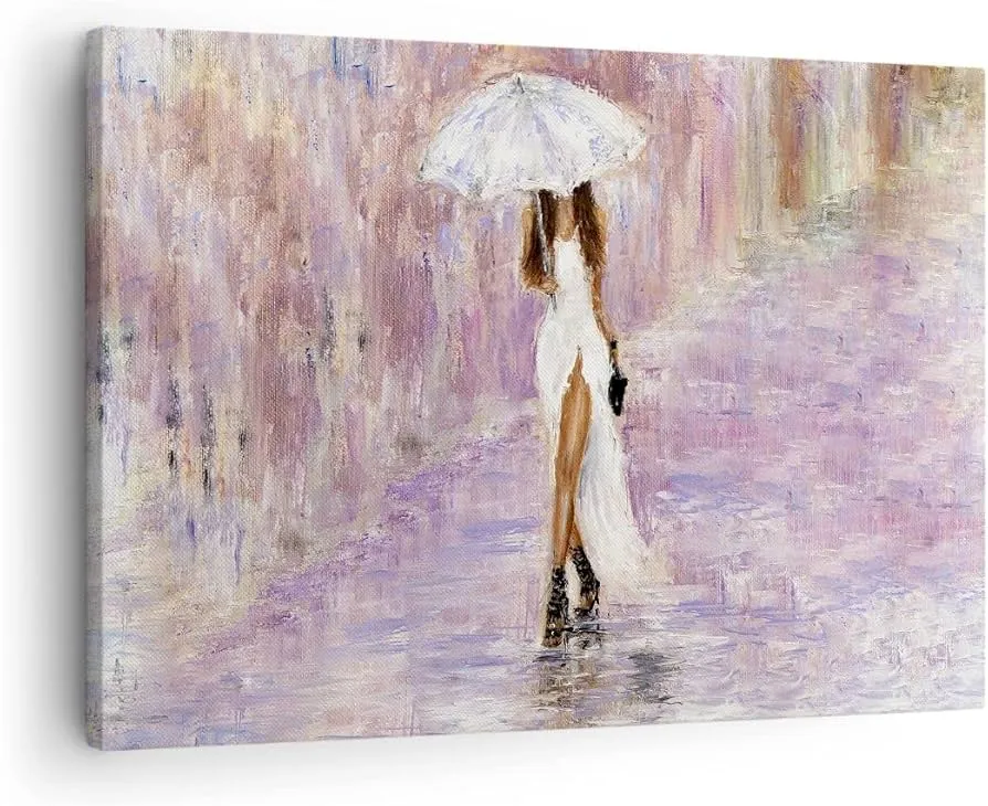 Wohnzimmer Einrichtung mit Kunst Frau mit Regenschirm