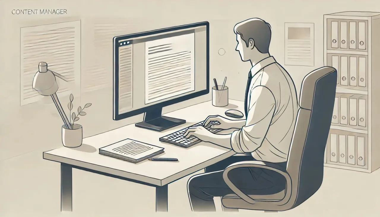 Content seo manager do czego służy? Mężczyzna pracuje przy komputerze, tworząc i optymalizując treści.