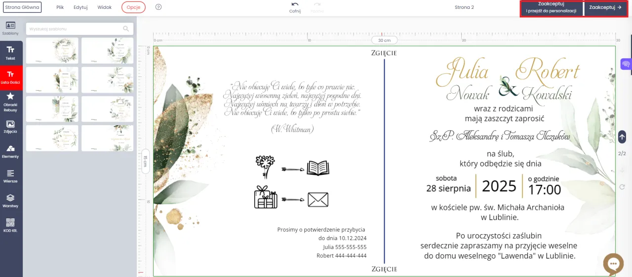 Projektowanie zaproszenia w Wordzie pola tekstowe grafika