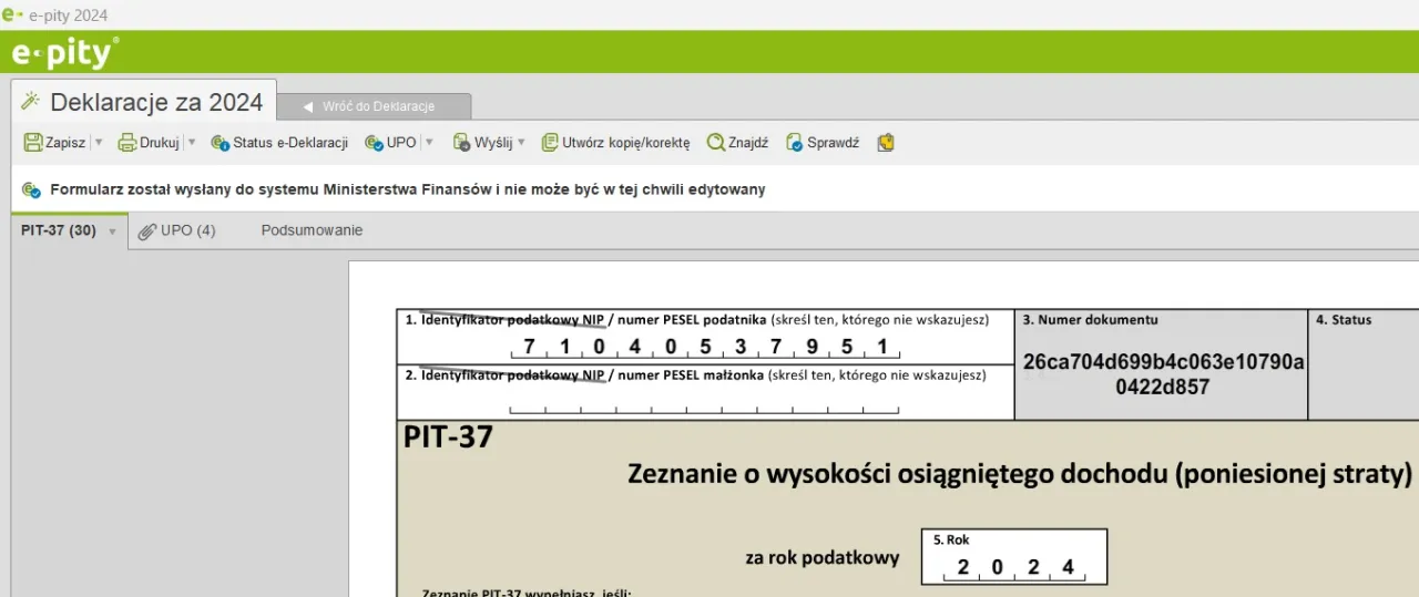 e-Urząd Skarbowy statusy deklaracji PIT przykłady