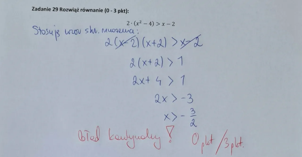 Uczeń popełniający błąd w obliczeniach matematycznych