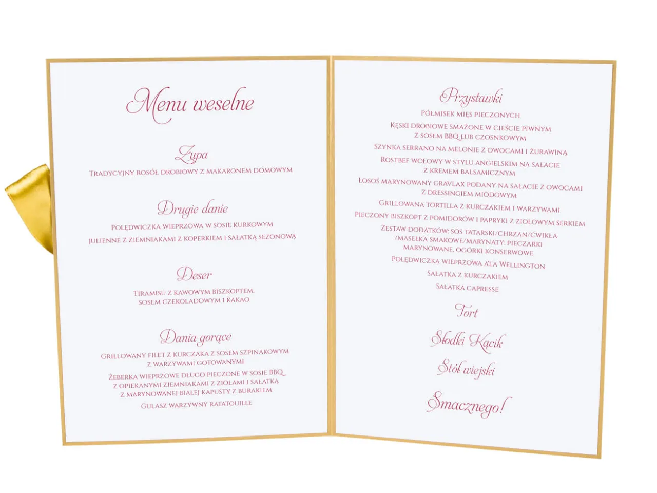 przykładowe menu weselne w dworku cennik