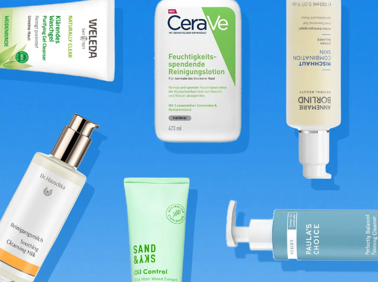 Auswahl an sanften Gesichtsreinigern für empfindliche Haut