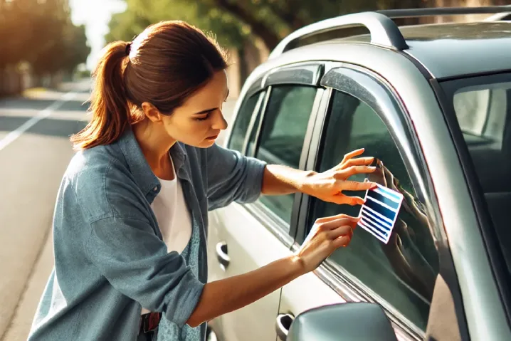 kobieta suszarka odkleja naklejkę z samochodu