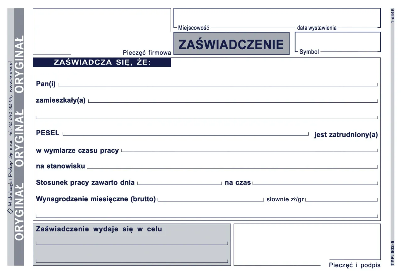 zaświadczenie o zatrudnieniu zastosowania