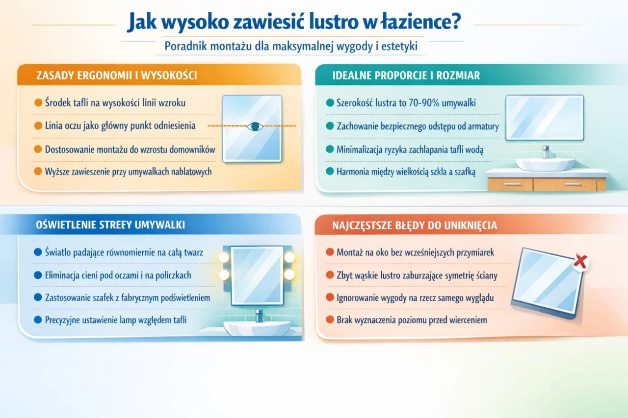 Zasady wieszania lustra na wysokości wzroku