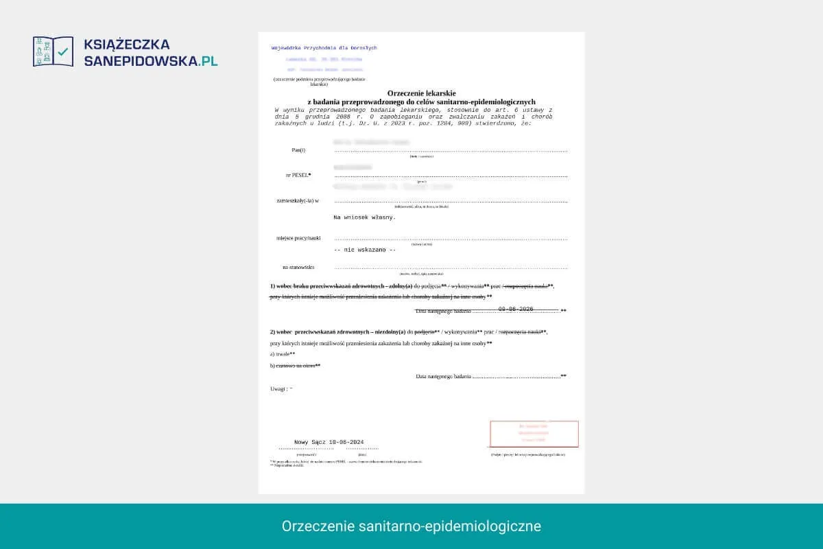 książeczka sanepidowska orzeczenie lekarskie