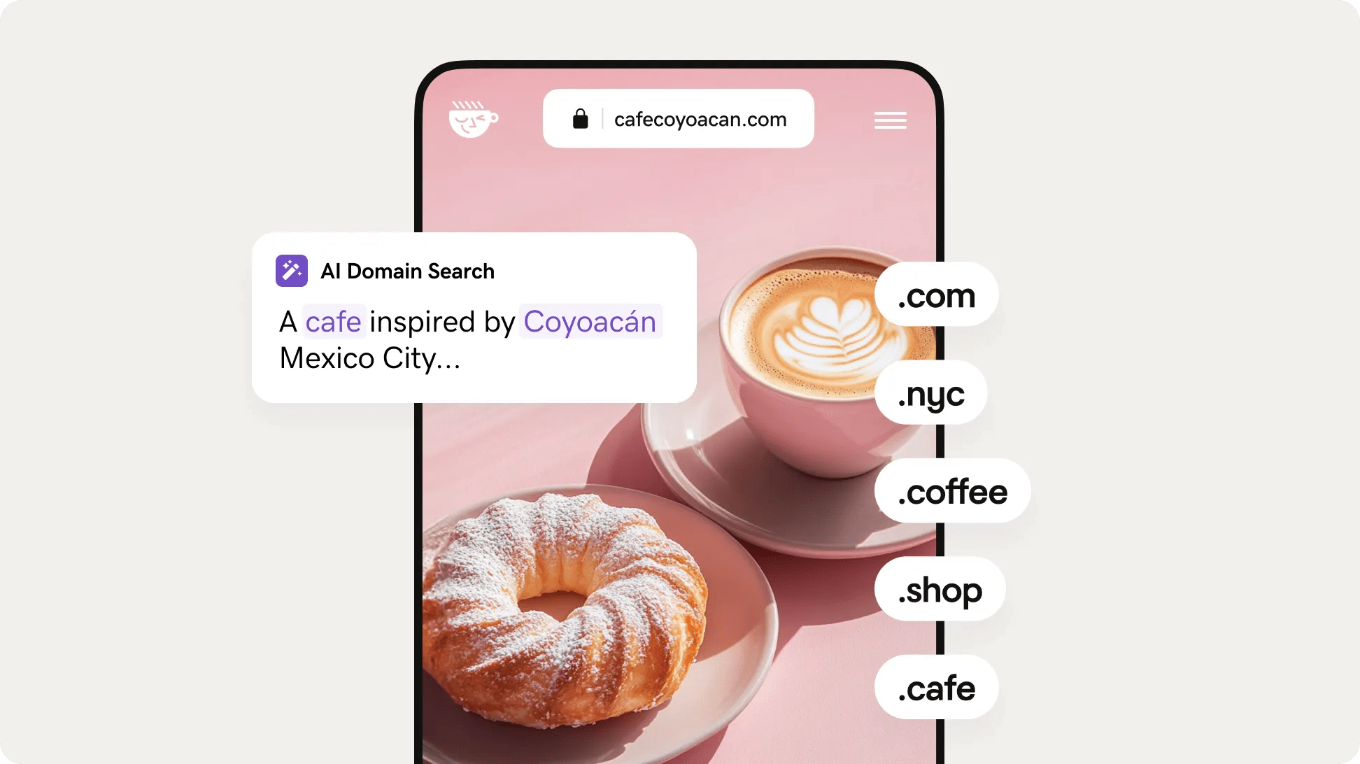 Sprawdź, czy domena .cafe jest wolna dla kawiarni inspirowanej Meksykiem.
