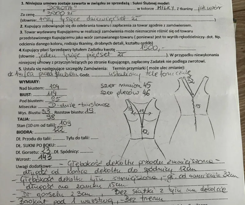 umowa suknia ślubna wzór