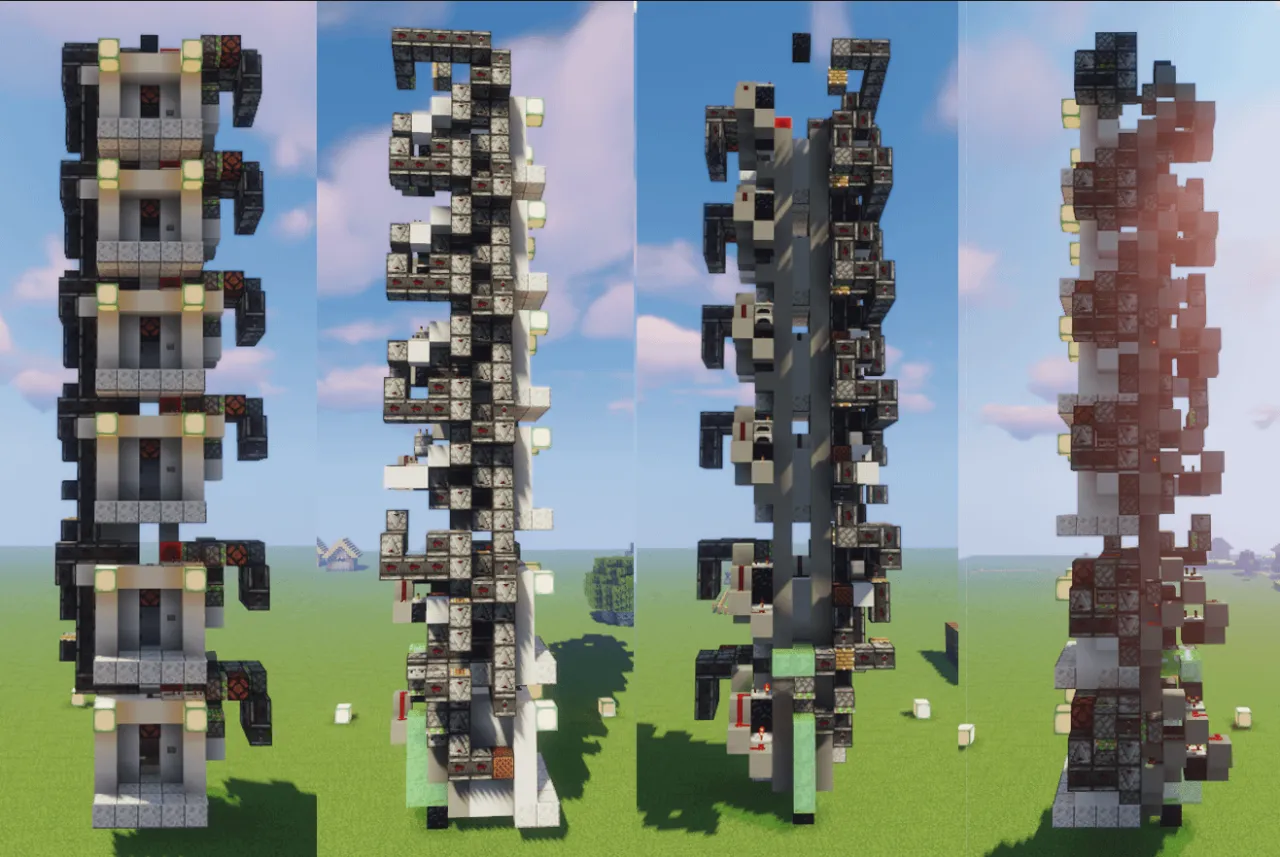 Minecraft winda tłokowa schemat redstone