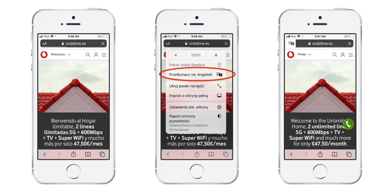 przycisk tłumaczenia aA w safari na iphone