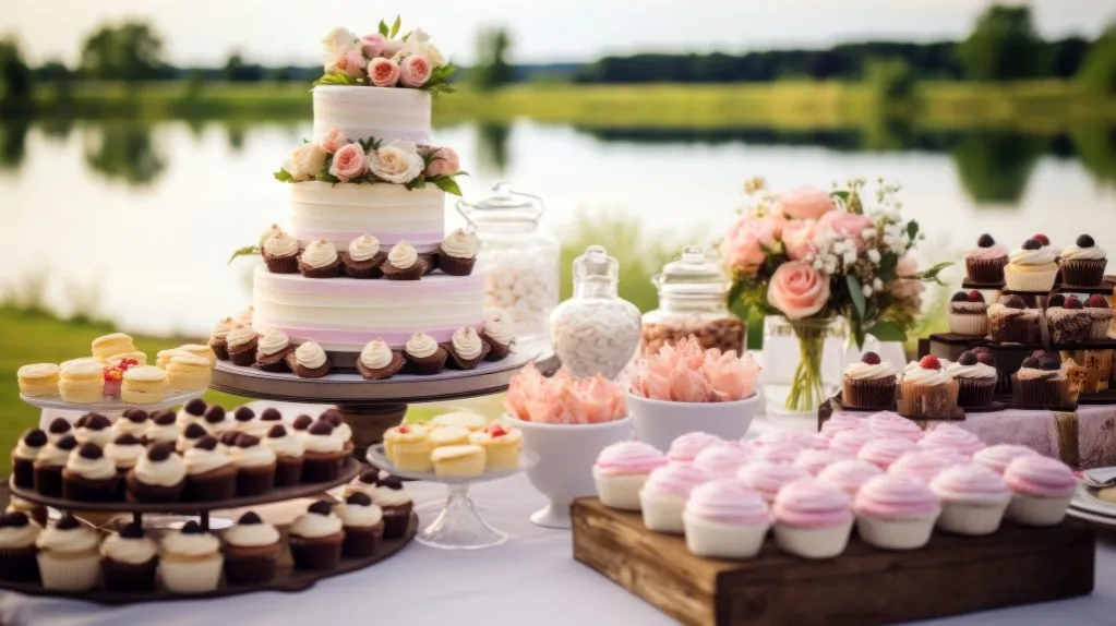 r&oacute;żnorodny słodki st&oacute;ł z monoporcjami i klasycznymi deserami