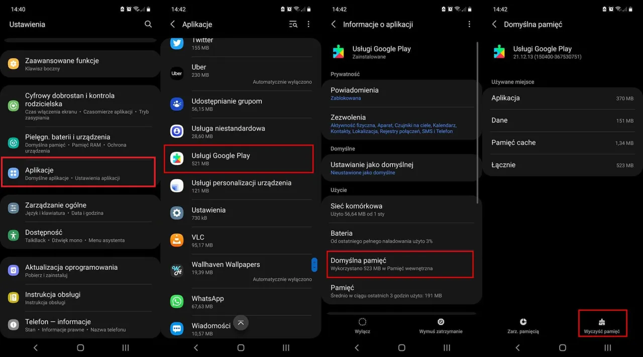 Ekran telefonu pokazuje, jak zaktualizować Google Play. Wybierz