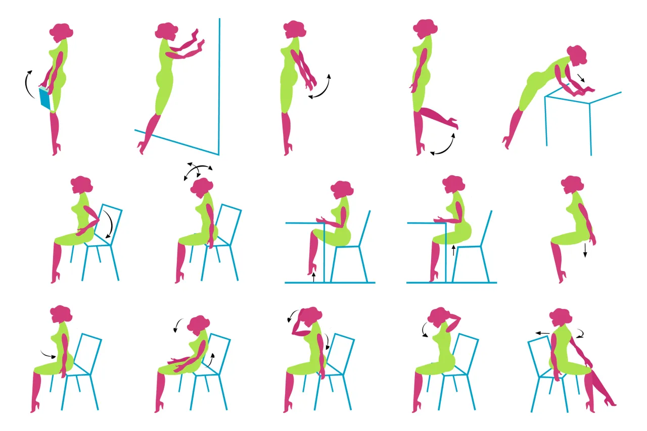 Osoba wykonująca proste ćwiczenia przy biurku