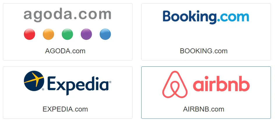 ikony booking agoda airbnb, recepcja hotelowa