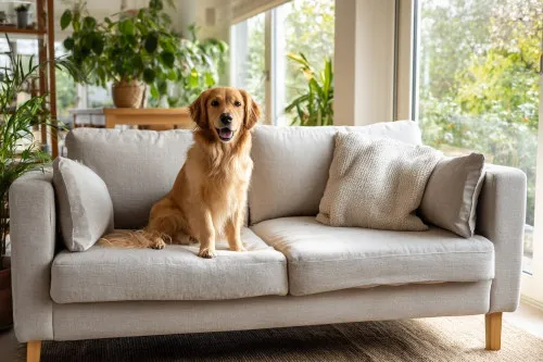 kanapa z tkaniny hydrofobowej dla psa lub meble odporne na zwierzęta