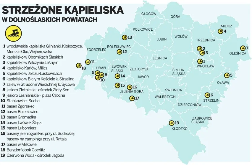 Mapa jezior kąpielisk Dolny Śląsk dla rodzin