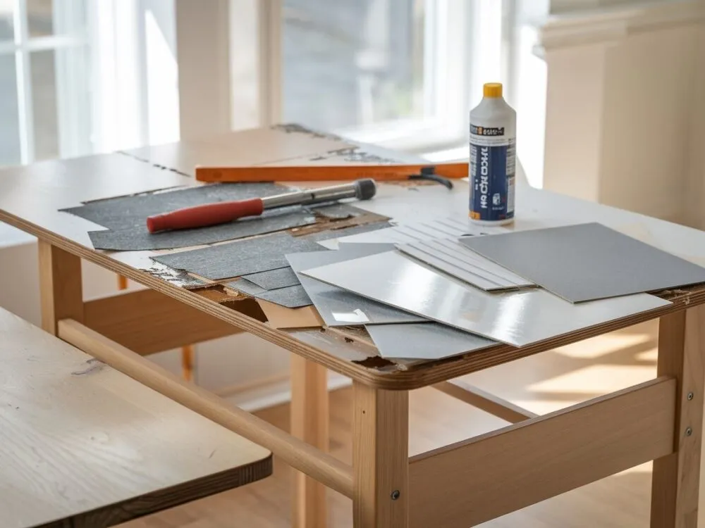 Etapy renowacji blatu stołu z okleiny