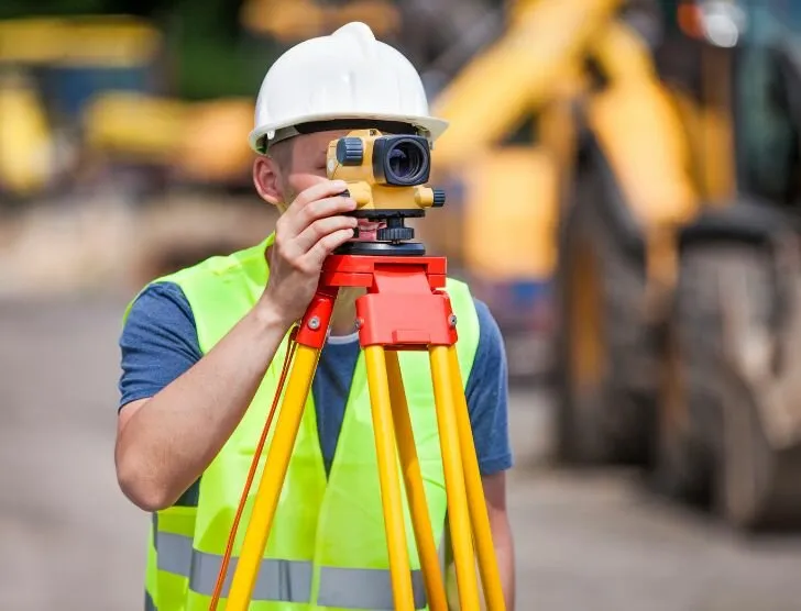 geodeta pokazujący klientowi dokumenty na działce