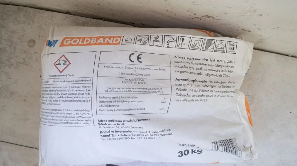 Etykieta worka tynku zużycie