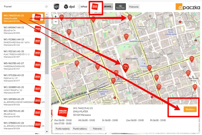 Orlen Paczka punkty nadania mapa