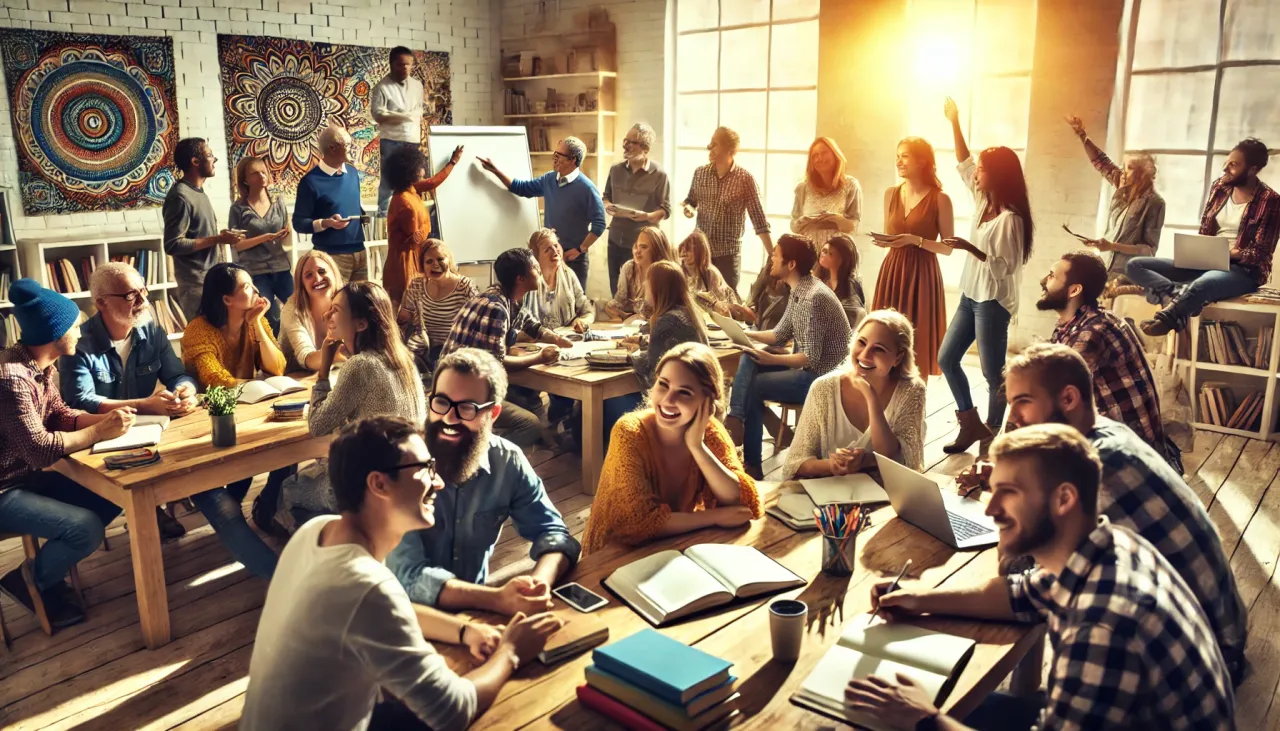 ludzie na kursach, warsztatach, wolontariacie, spotkania towarzyskie