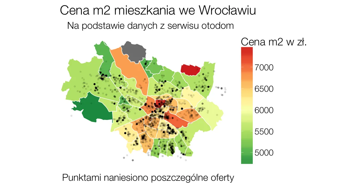 Mapa cen mieszkań Wrocław najdroższe dzielnice