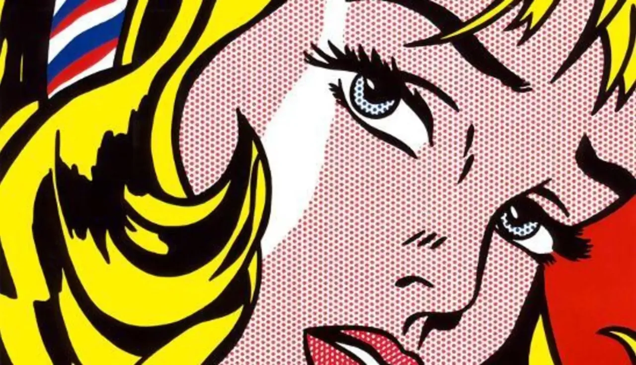 Pop art artyści jak Lichtenstein uchwycili emocje w komiksowym stylu. Intensywne kolory i kropki tworzą wyrazisty portret kobiety.