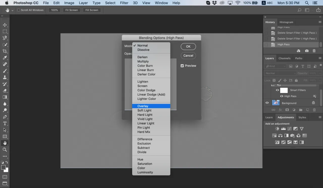 Photoshop Maska Wyostrzająca okno dialogowe